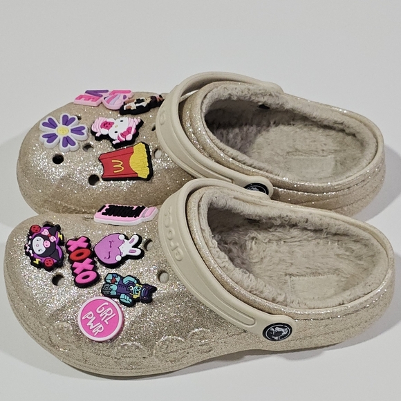 Crocs Kids Baya Lined Clog Gold Glitter Girl Size J 2 Hello Kitty Roblox Pink - Picture 6 of 11